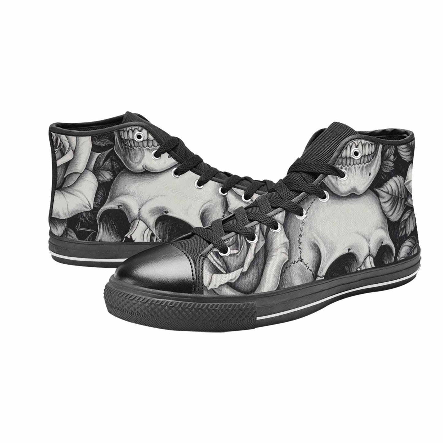 WOMEN'S Skulls Roses Pen Ink High Top Canvas Neon Fantasy Custom Sneakers