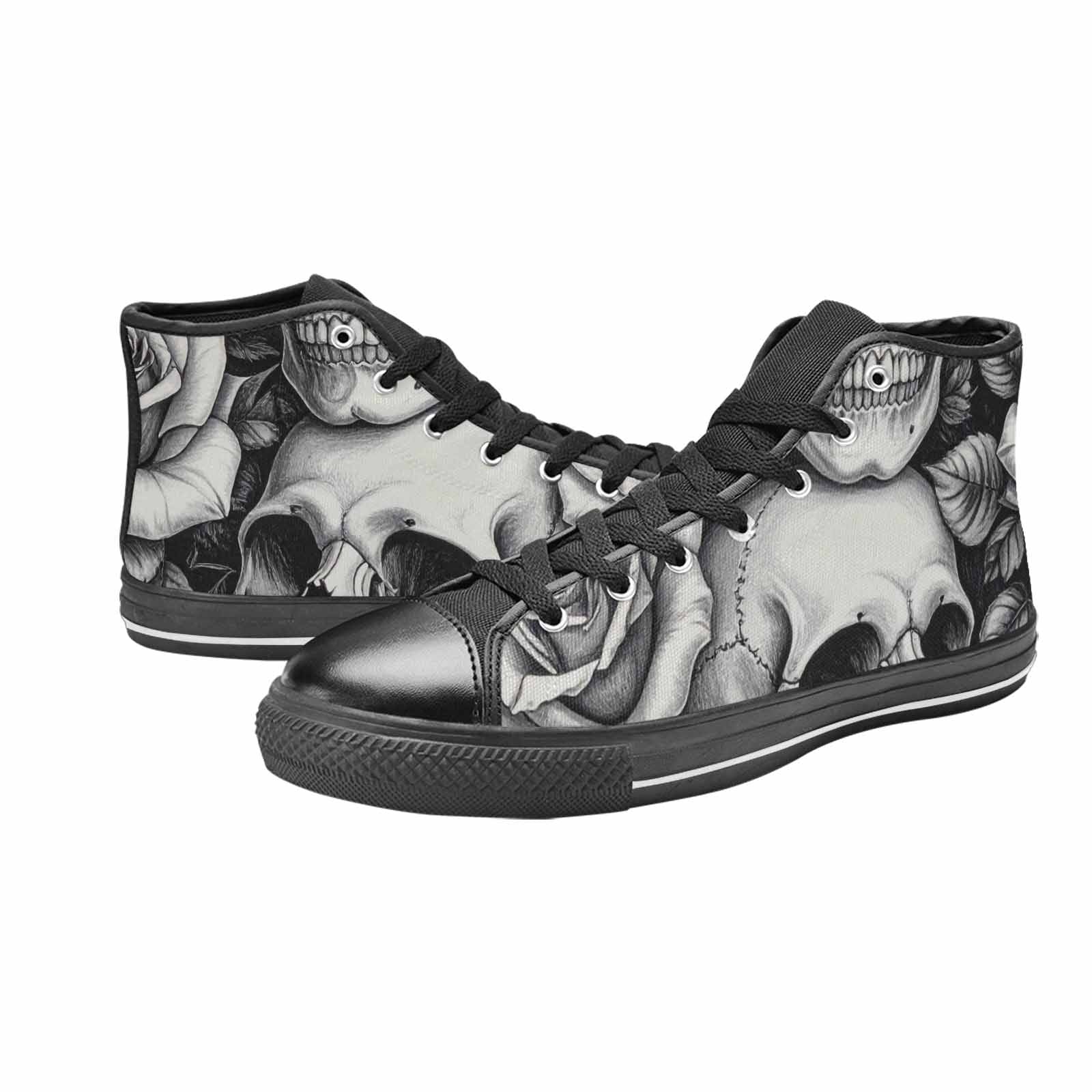 WOMEN'S Skulls Roses Pen Ink High Top Canvas Neon Fantasy Custom Sneakers
