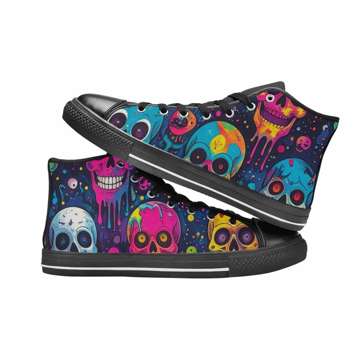 WOMEN'S Skeleton People Face High Top Canvas Surreal Custom Sneakers