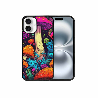 iPhone 16 Plus Case — Psychedelic Mushroom Cartoon Pattern, Customized Protective Case