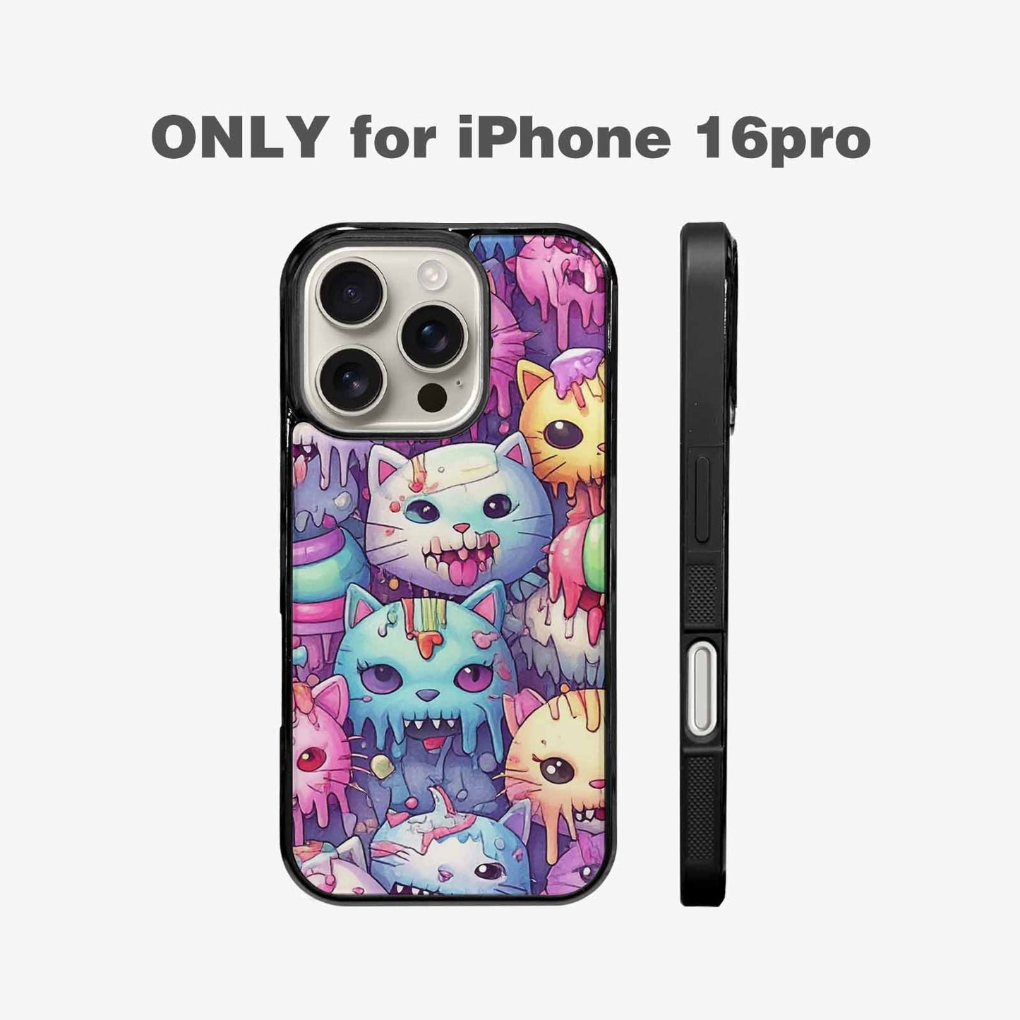 iPhone 16 Pro Case — Pastel Gore Cat Character Pattern Hundreds, Original Design Phone Case