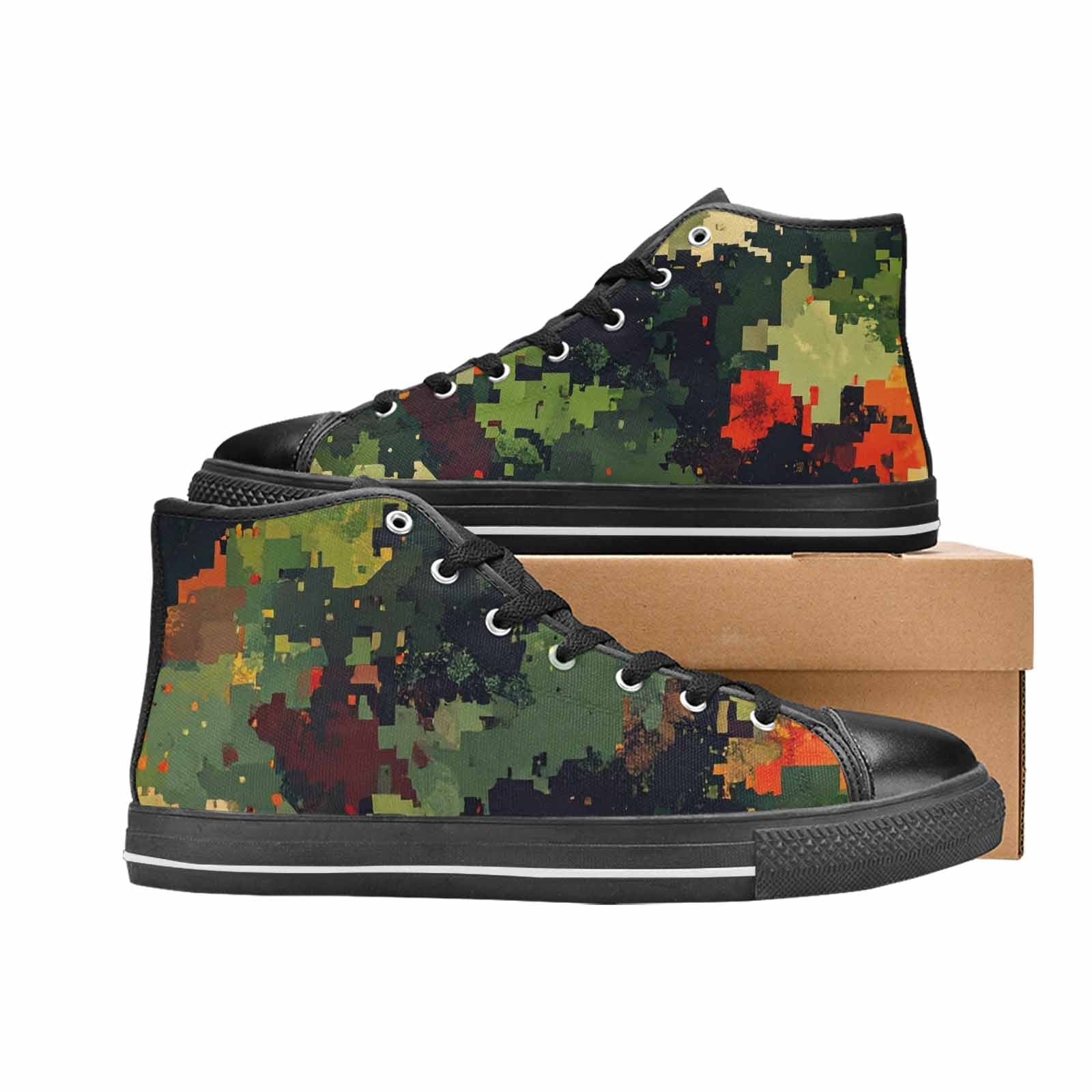 WOMEN'S Military Camouflage Blotch High Top Canvas Vibrant Chaos Sneakers