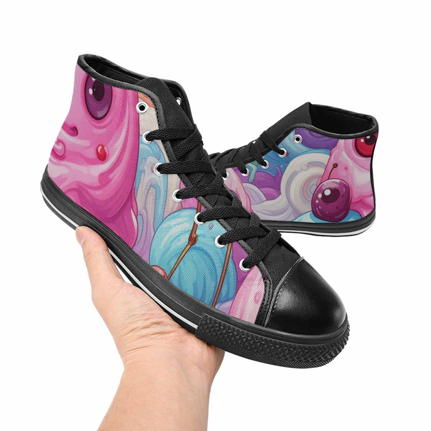 WOMEN'S Melting Icecream Monster Cherry High Top Canvas Neon Fantasy Shoes