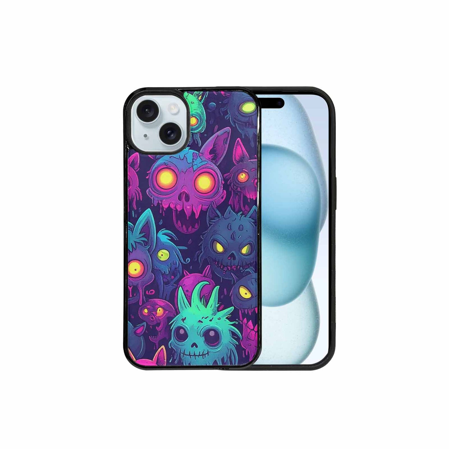 iPhone 15 Plus Case — Mixed Toxic Glow Creature Pattern Hundreds, Custom Designed Case Cover