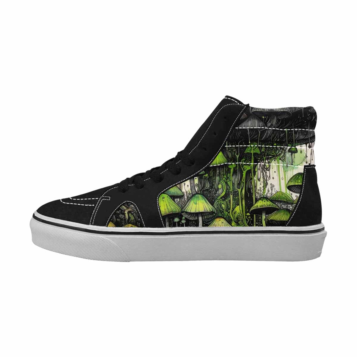 WOMEN'S Mushrooms Black & Green Ink High Top Canvas Statement Aesthetic Customized Sneakers