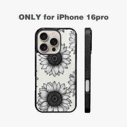 iPhone 16 Pro Case — Minimalist Black Line Art Sunflowers On, Custom Printed Phone Case