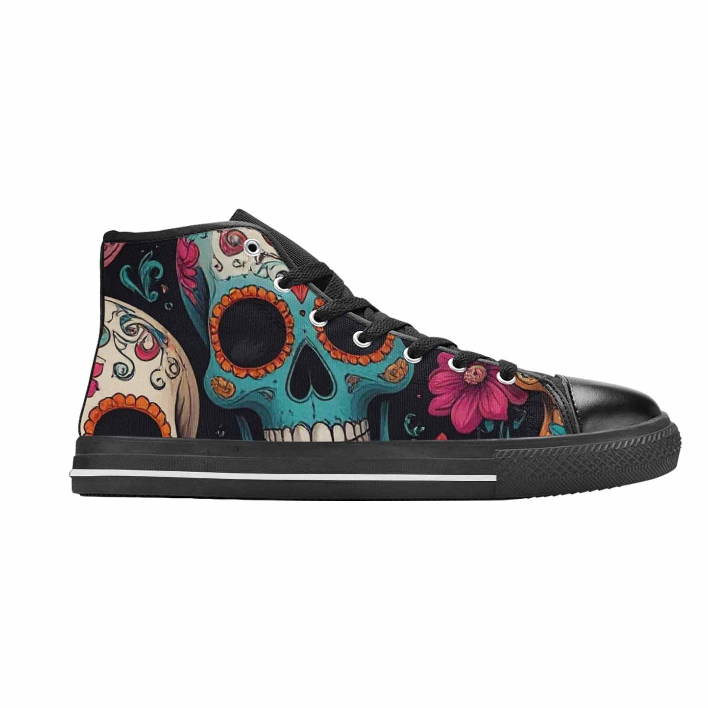 MEN'S Dia De Los Muertos Sugar Skull High Top Canvas Vibrant Chaos Custom Shoes