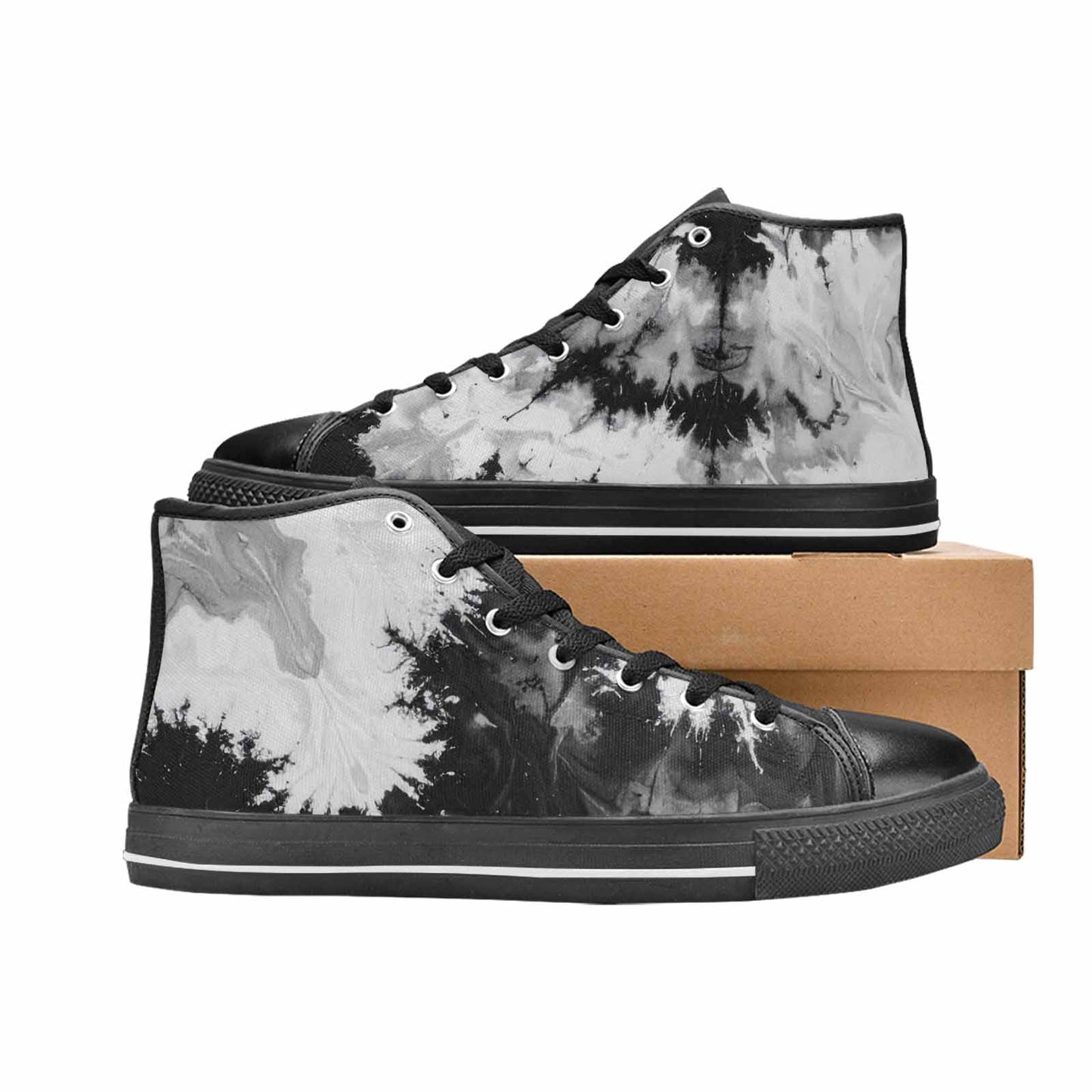 MEN'S Tie Dye Acid Wash Black White High Top Canvas Cottagecore Shoes