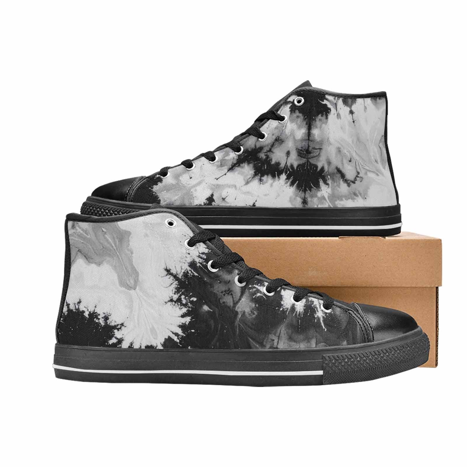 MEN'S Tie Dye Acid Wash Black White High Top Canvas Cottagecore Shoes