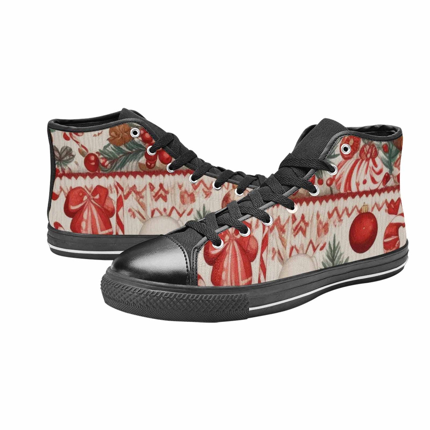 MEN'S Christmas Holly Snowflake High Top Canvas Vibrant Chaos Sneakers