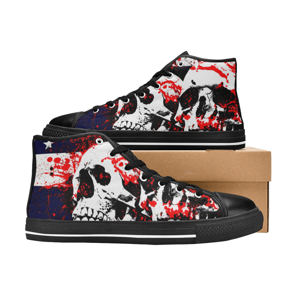 WOMEN'S Patriotic Splatter Skulls High Top Canvas Dark Academia Custom Shoes