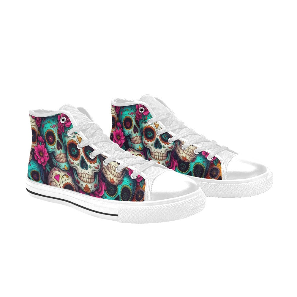 WOMEN'S Sugar Skull Gold Ornate High Top Canvas Cottagecore Custom Sneakers