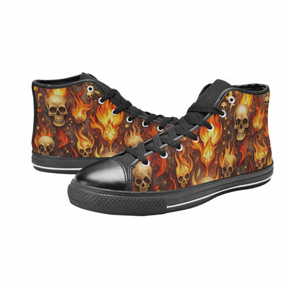 WOMEN'S Skulls - Flaming High Top Canvas Dark Academia Shoes