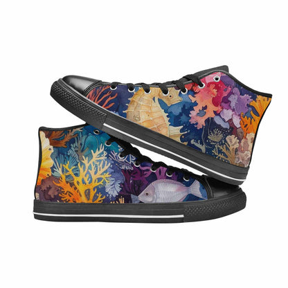 MEN'S Fish Scale Coral High Top Canvas Wallpaper Art Shoes