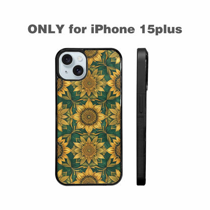 iPhone 15 Plus Case — Sunflower Mandala Kaleidoscope Custom, Custom Designed Case Cover