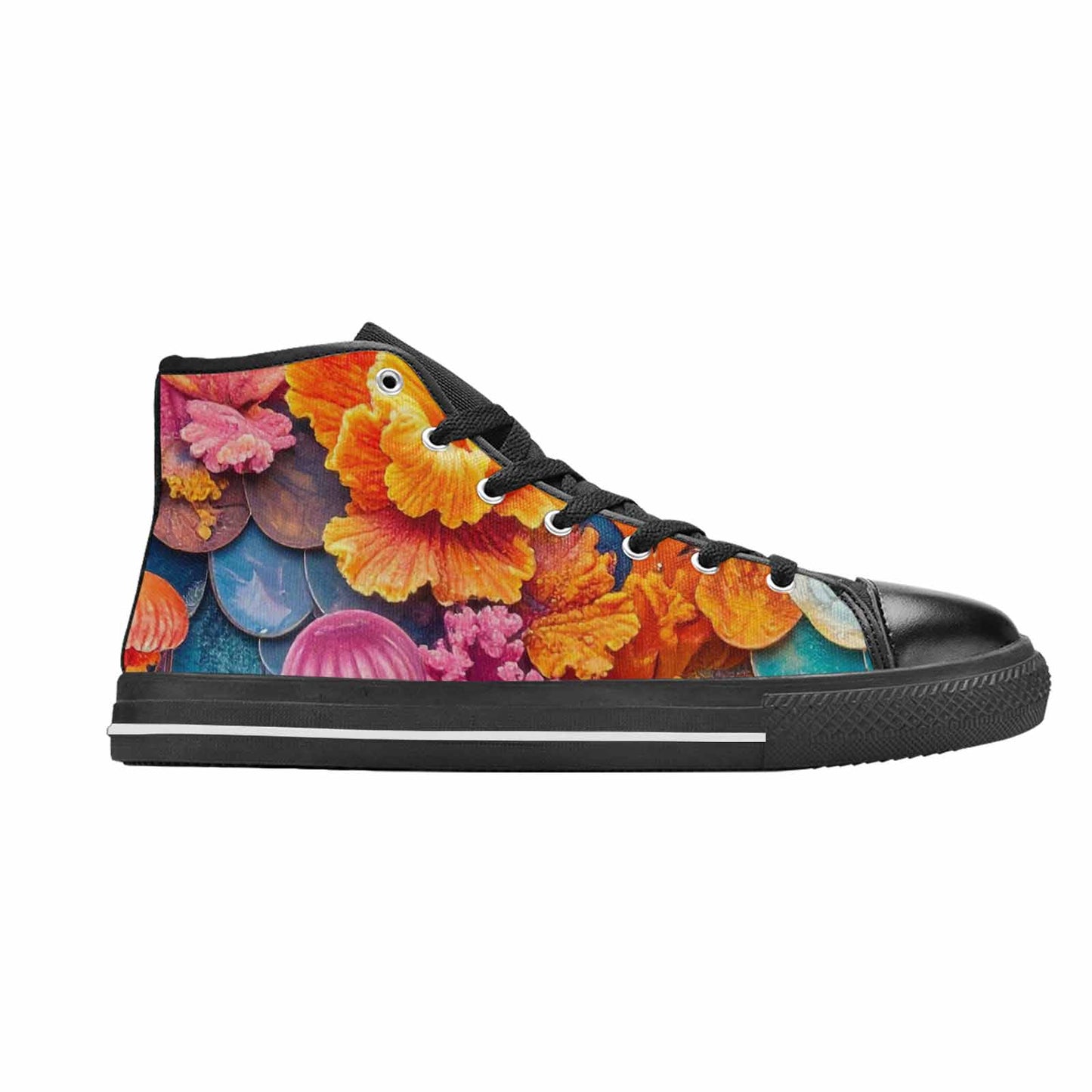 WOMEN'S Fish Scale Coral High Top Canvas Wallpaper Art Custom Shoes
