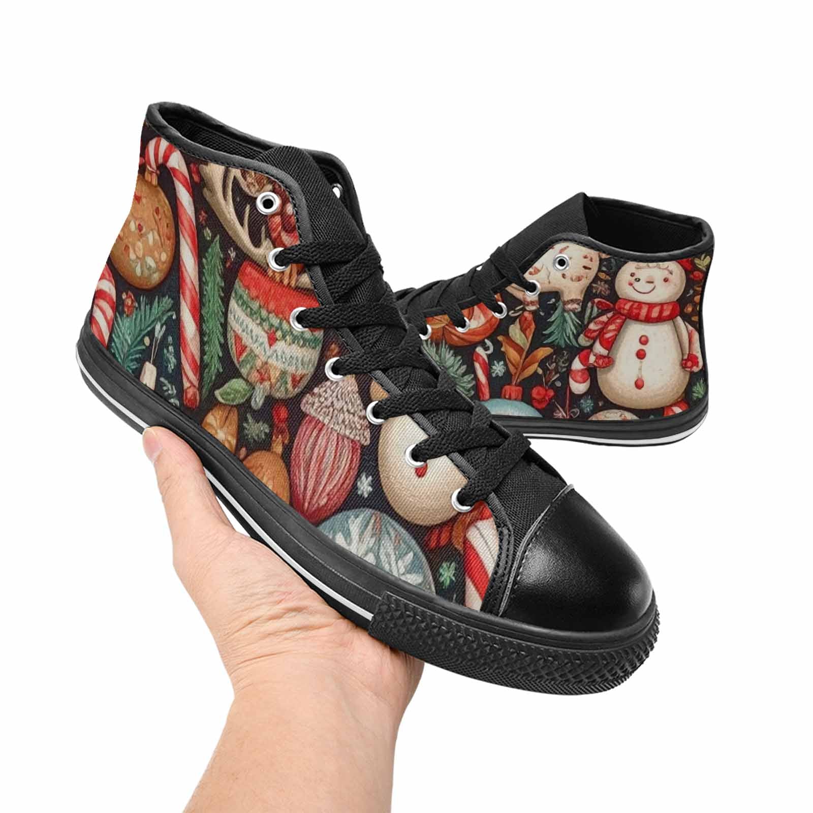 MEN'S Christmas Holly Snowflake High Top Canvas Vibrant Chaos Custom Shoes