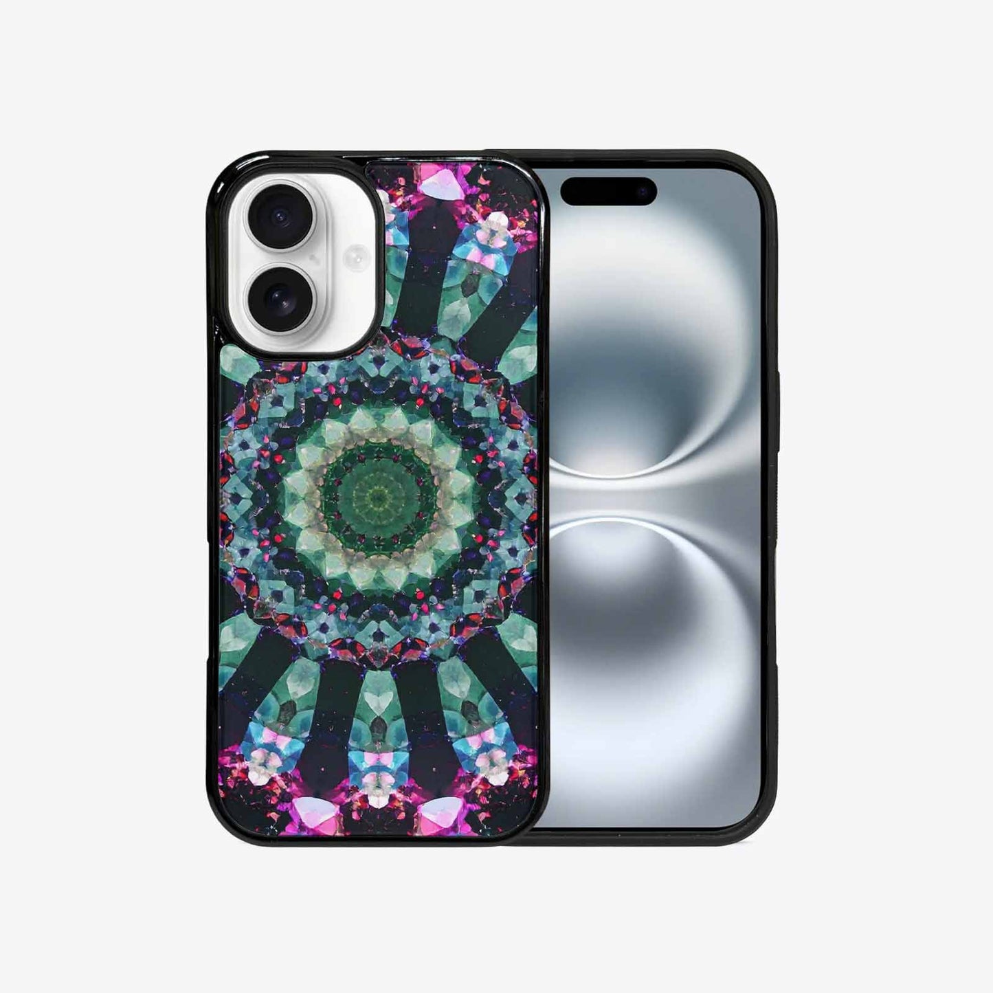 iPhone 16 Case — Crystal Mandala Art Seamless Pattern Vibrant, Custom Art Phone Cover