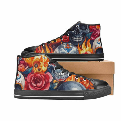 WOMEN'S Skull High Top Canvas Wallpaper Art Custom Sneakers