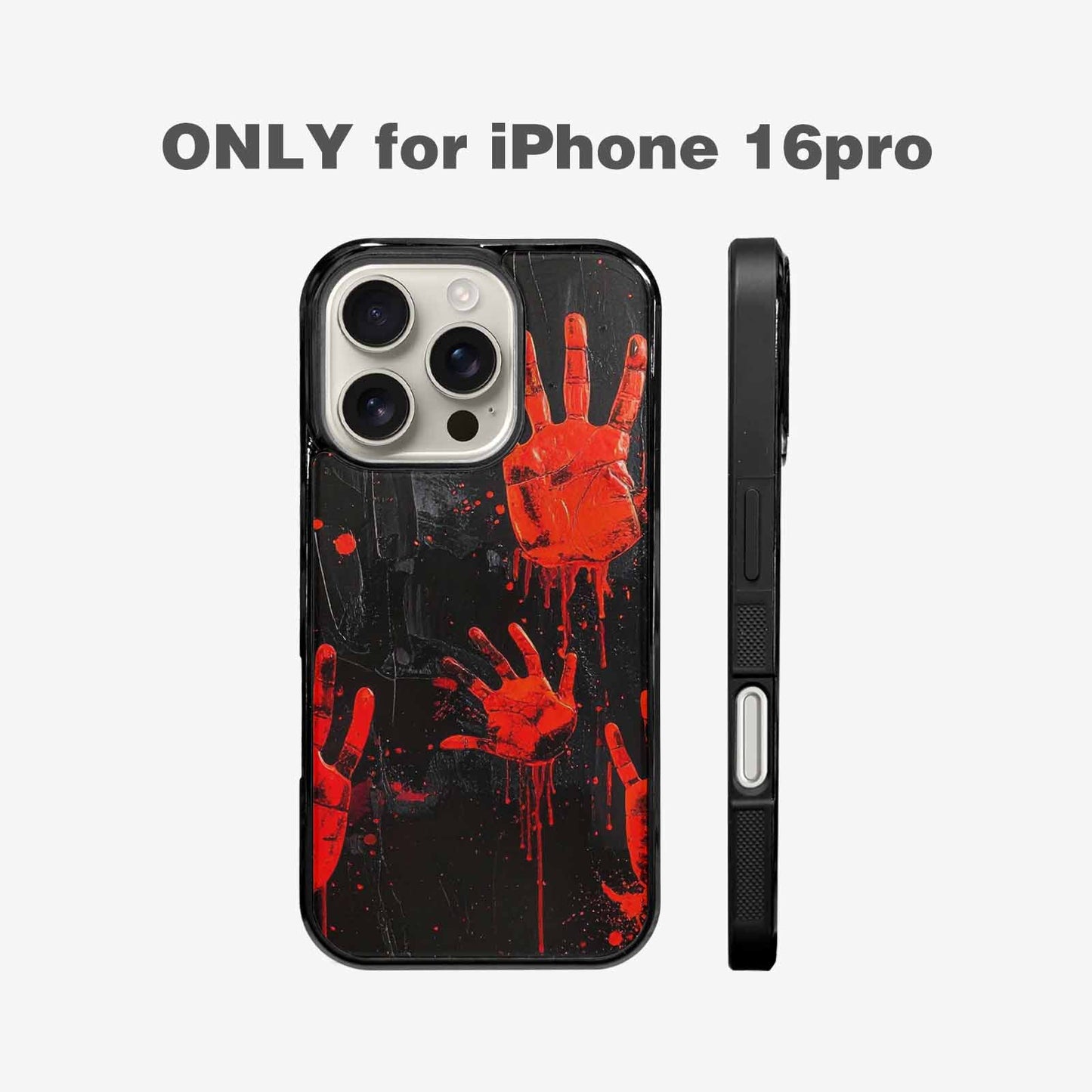 iPhone 16 Pro Case — Splatter Paint Art Hand Prints Black, Custom Phone Case