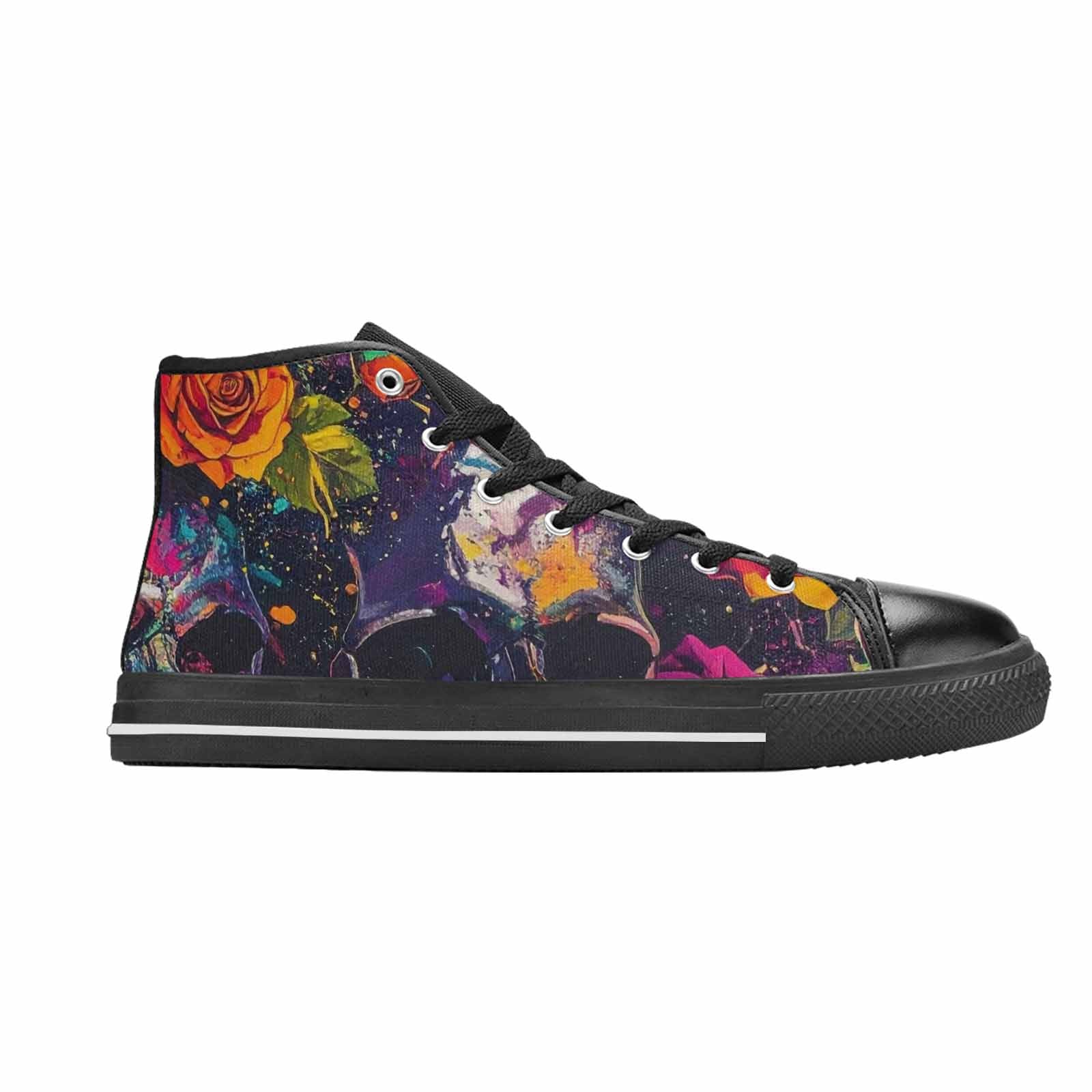 MEN'S Skulls Roses Acid Wash High Top Canvas Aesthetic Custom Shoes