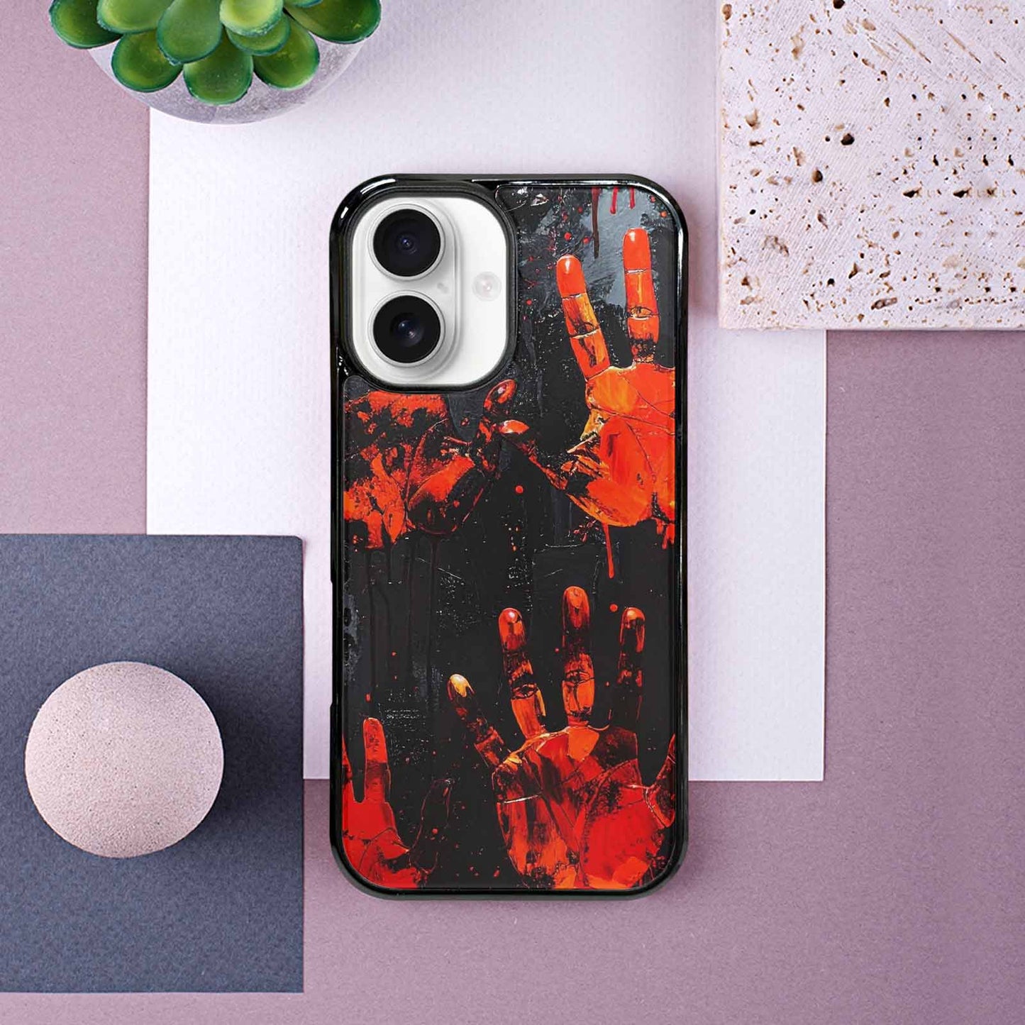 iPhone 16 Case — Halloween Splatter Handprint, Custom Phone Case