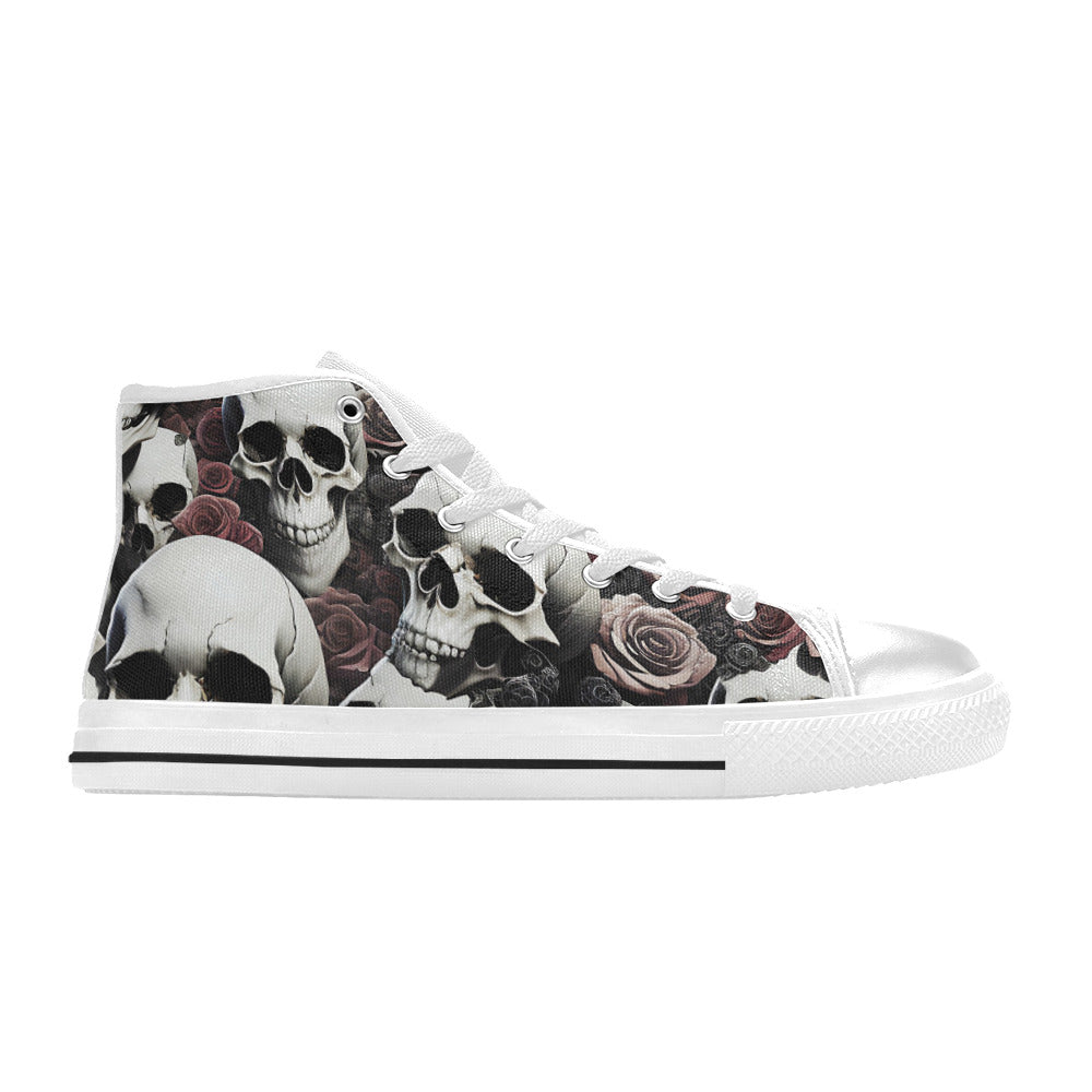 WOMEN'S Rose Skulls Dark 7 High Top Canvas Vibrant Chaos Sneakers