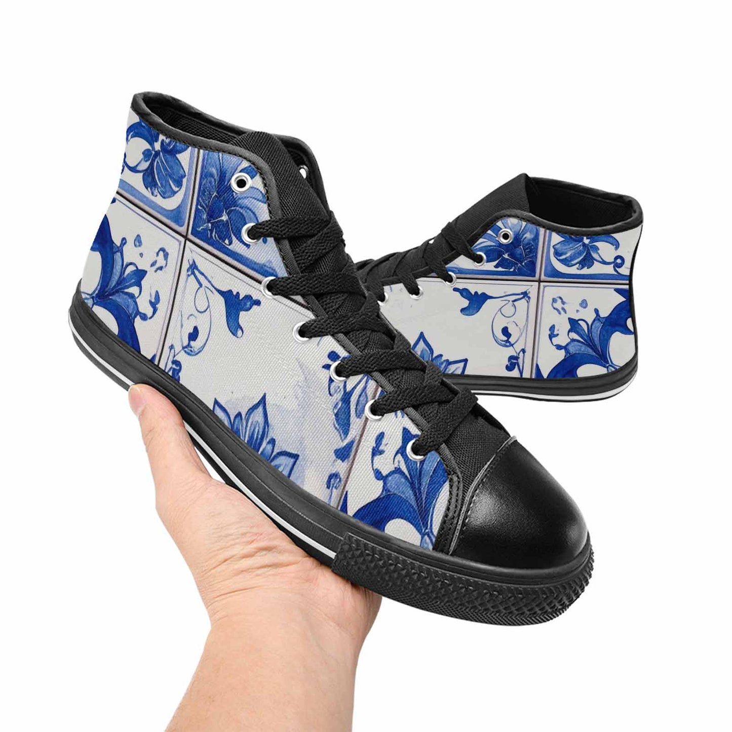 MEN'S Talavera Tile Floral High Top Canvas Wallpaper Art Sneakers