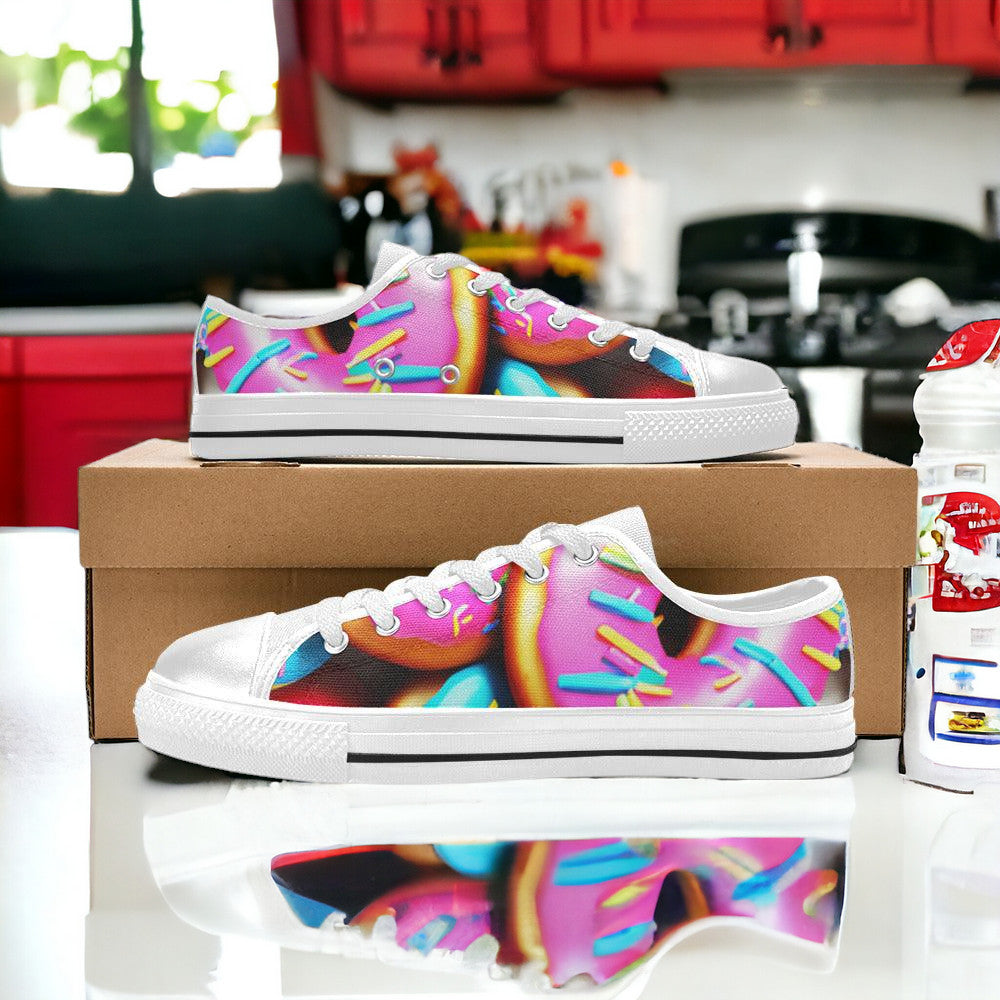 Men's Donut Art hand-made high-top canvas shoes — unique wearable art by Freaky Shoes