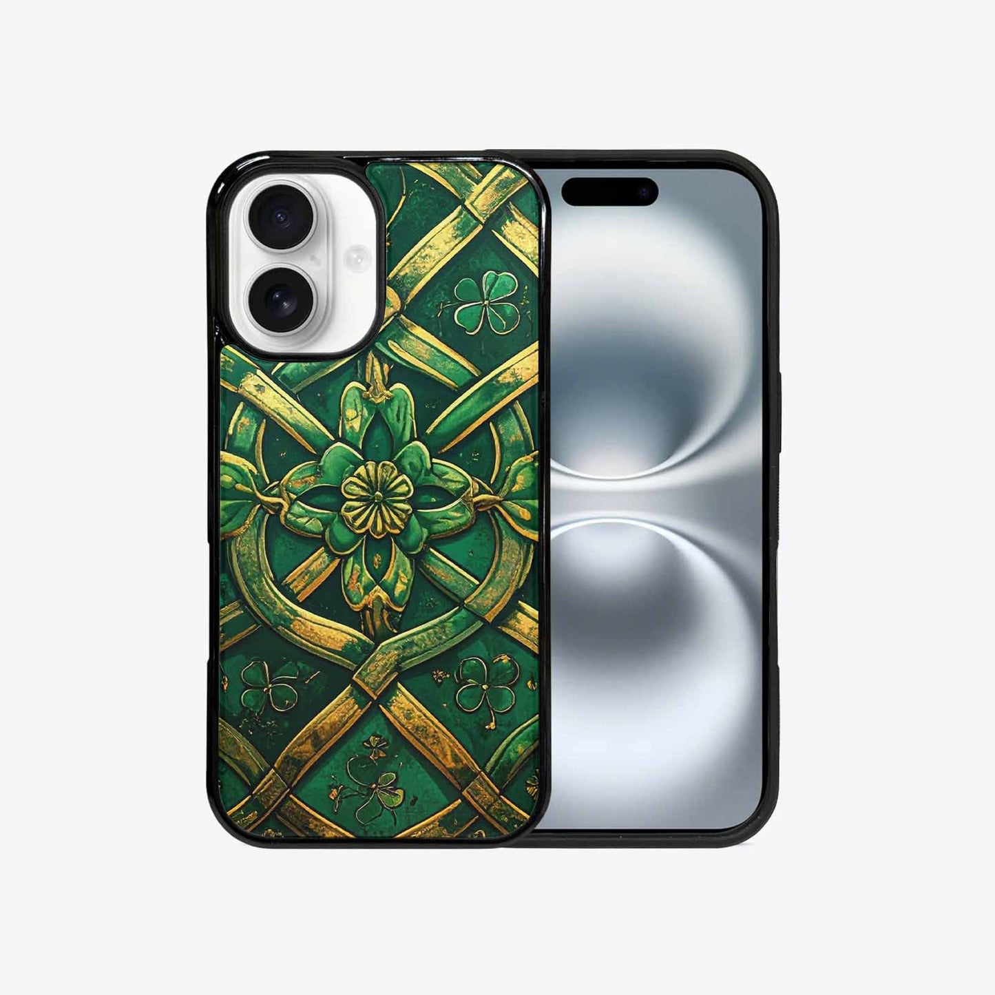 iPhone 16 Case — Irish Celtic Knot Pattern Shamrocks Seamless, Custom Print Case Cover