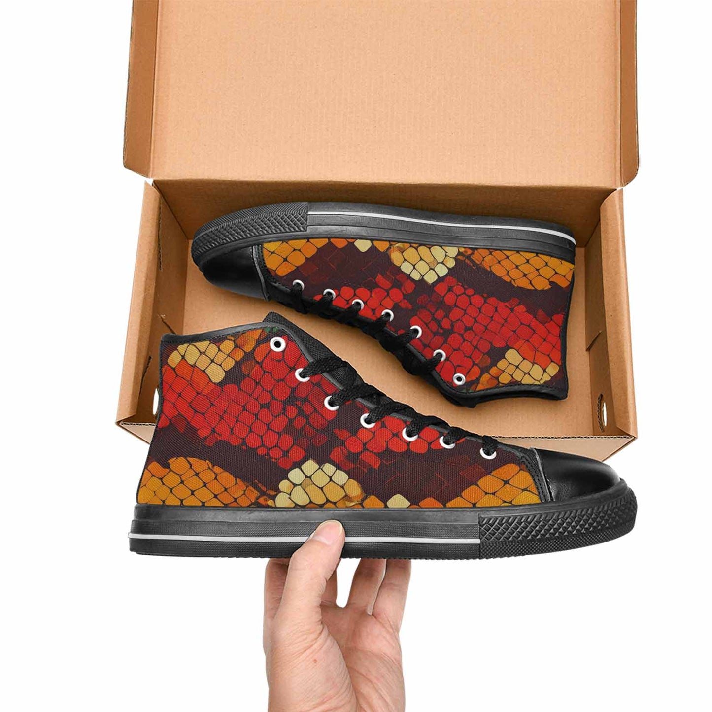 MEN'S Dark Snake Print High Top Canvas Surreal Custom Sneakers