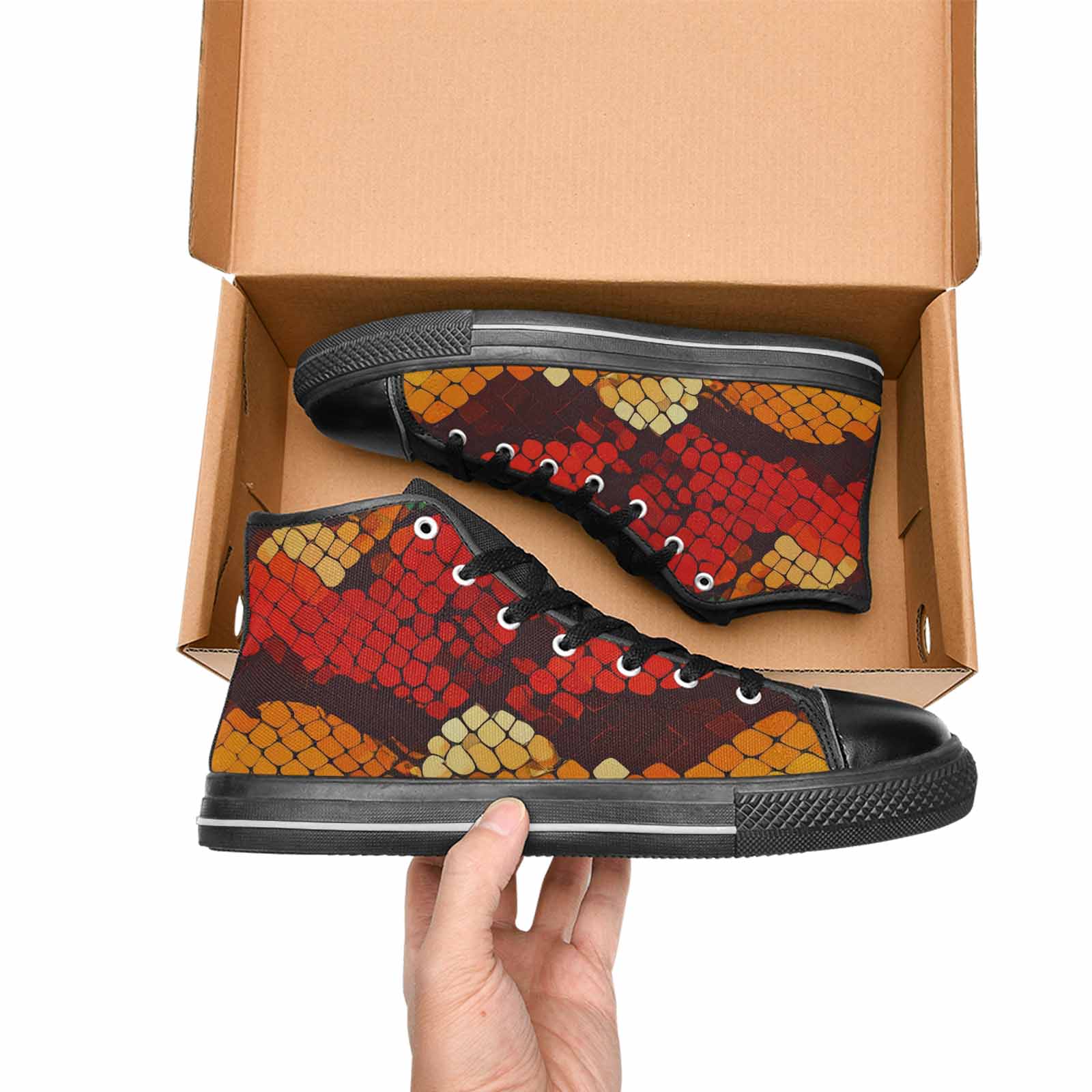 MEN'S Dark Snake Print High Top Canvas Surreal Custom Sneakers