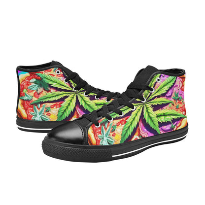 MEN'S Trippy Pizza Art 420 High Top Canvas Aesthetic Custom Sneakers