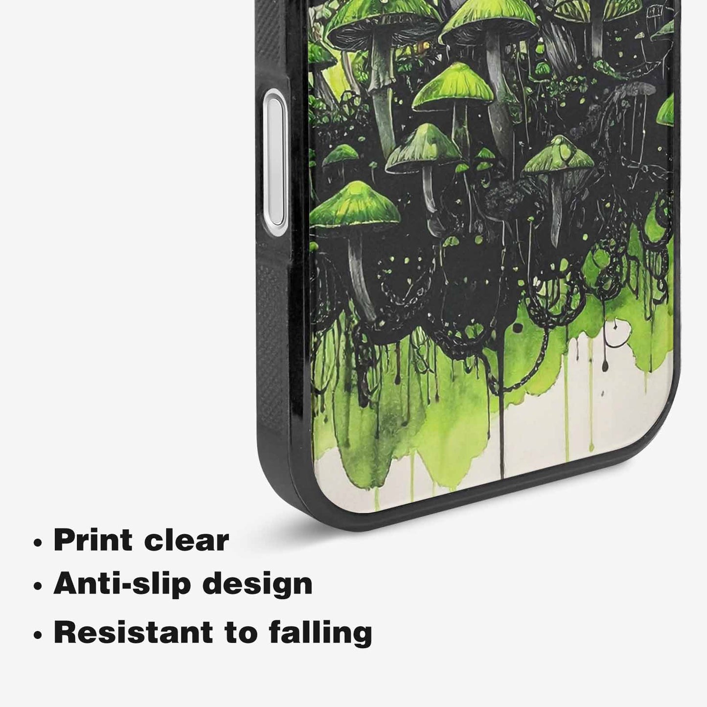 iPhone 16 Case — Rainbow Drip Mushrooms Black Green Ink, Custom Print Case Cover