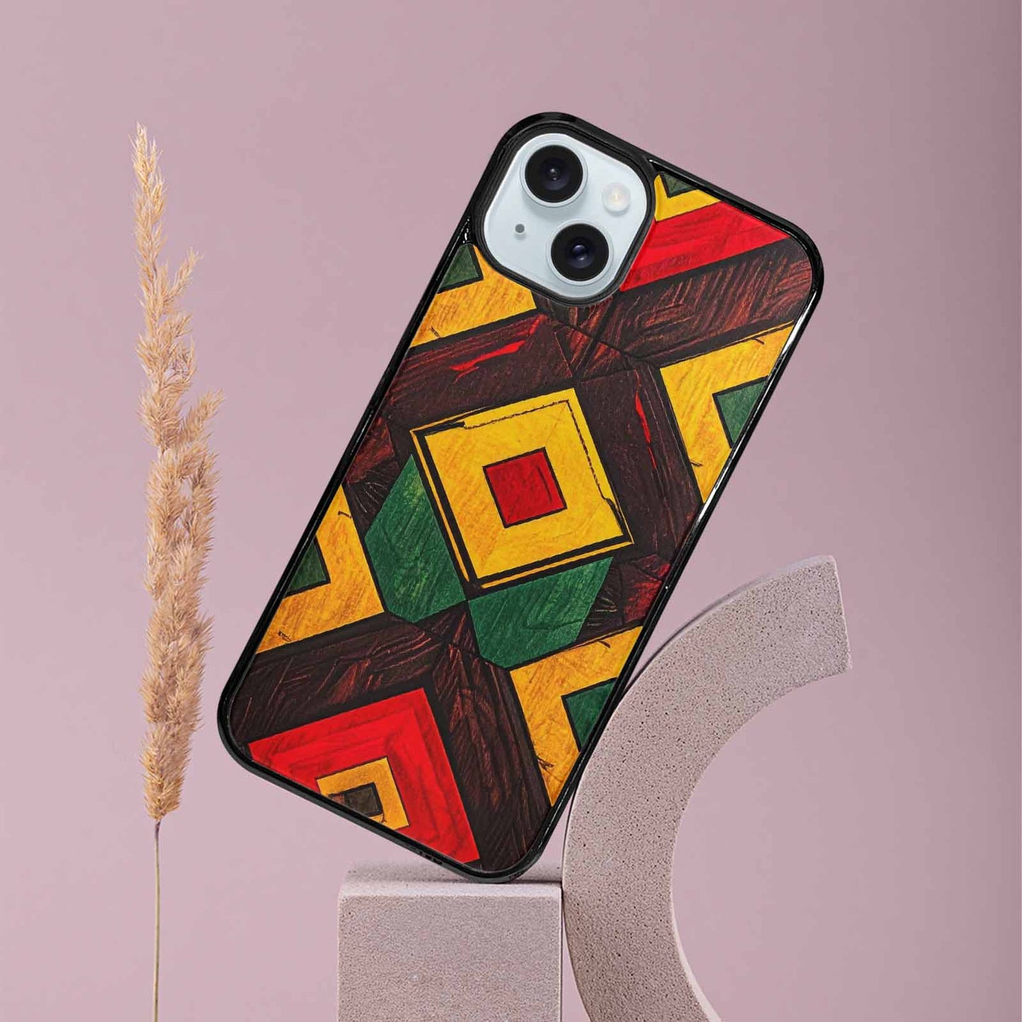 iPhone 15 Plus Case — African Kente Cloth Inspired Pattern Geometric, Custom Printed Phone Case