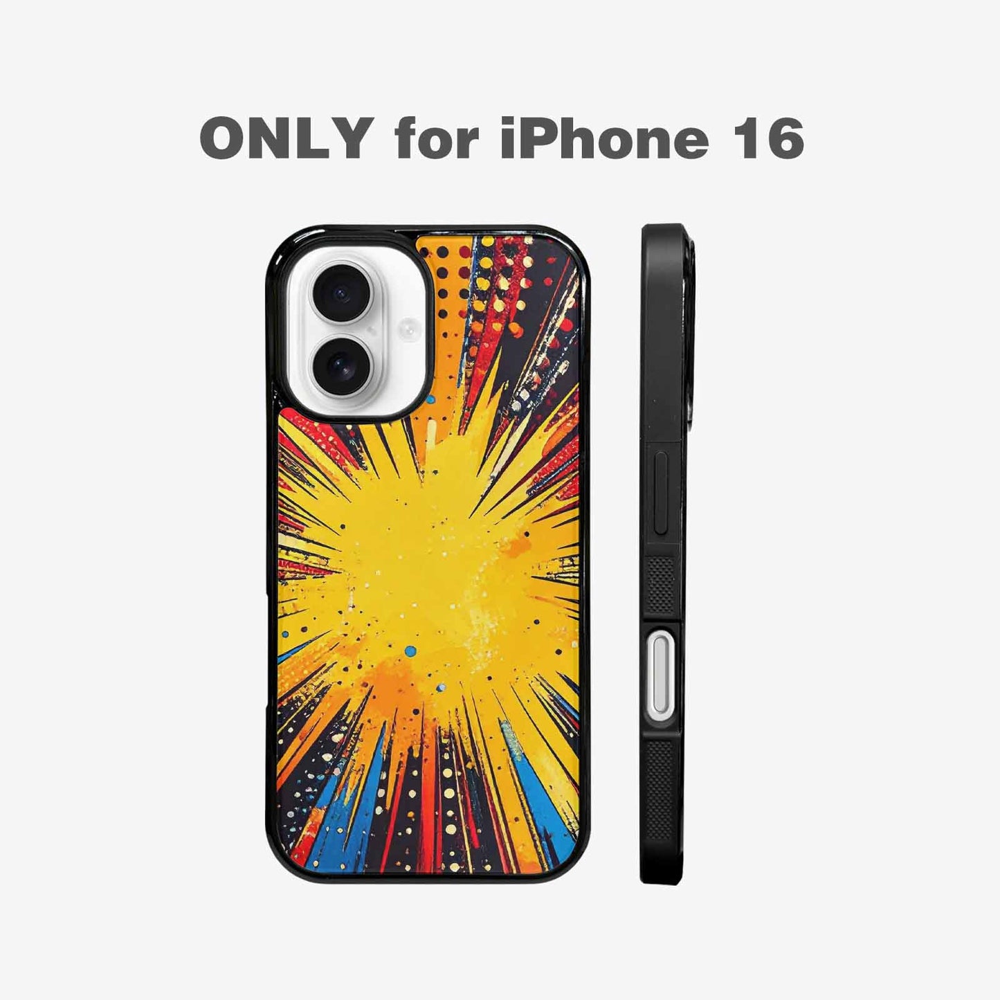 iPhone 16 Case — Comic Halftone Comic Bursts Pattern Hundreds, Custom Designed Case Cover