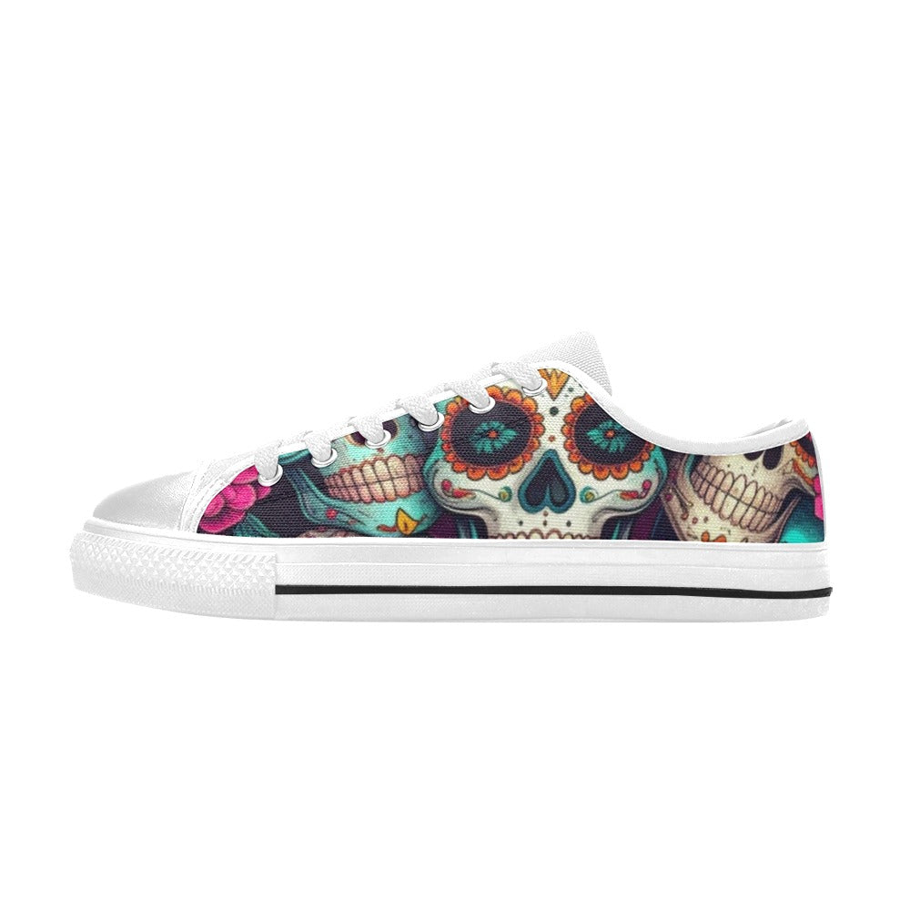 WOMEN'S Sugar Skull Gold Ornate Low Top Canvas Dark Academia Sneakers