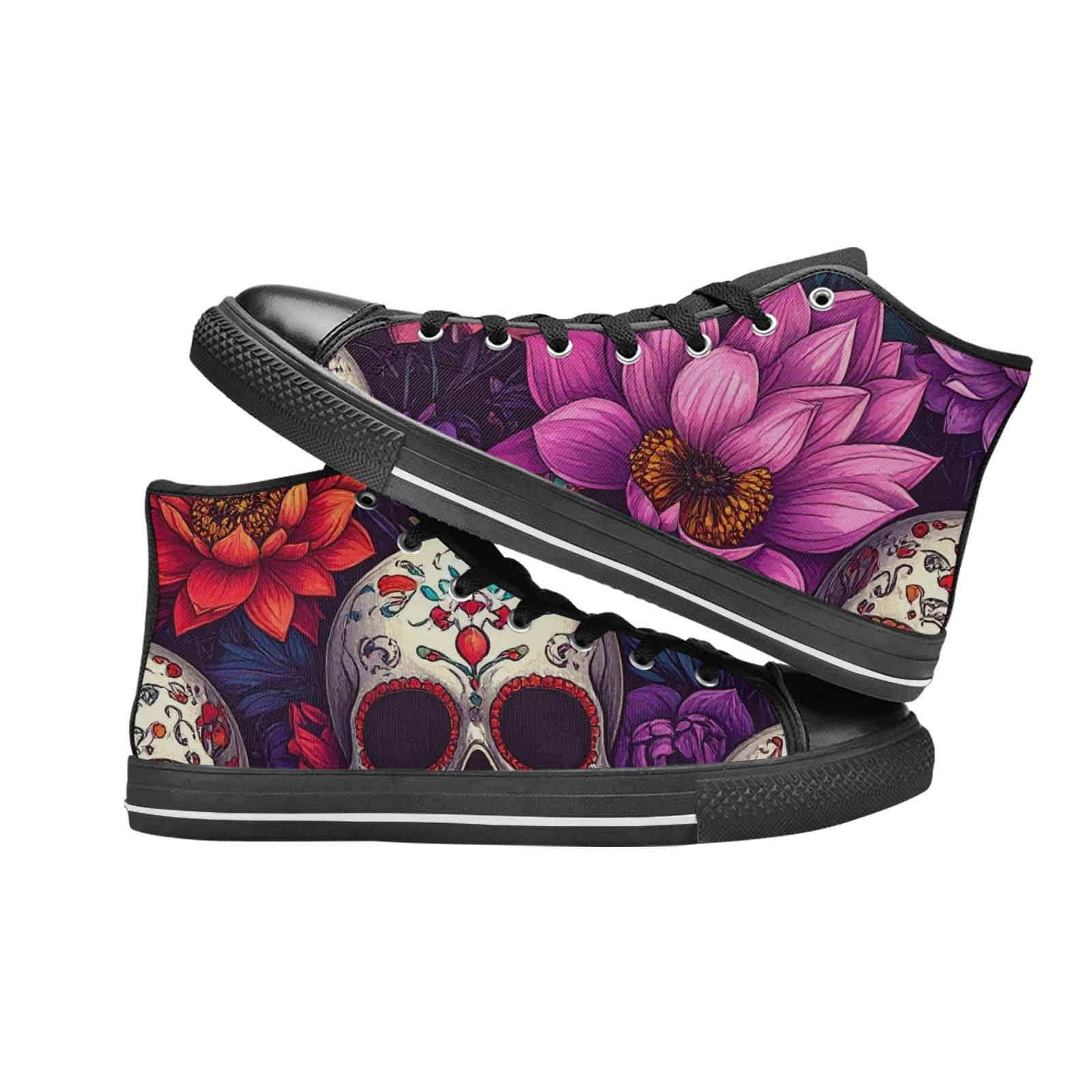 MEN'S Lotus Skulls High Top Canvas Neon Fantasy Shoes