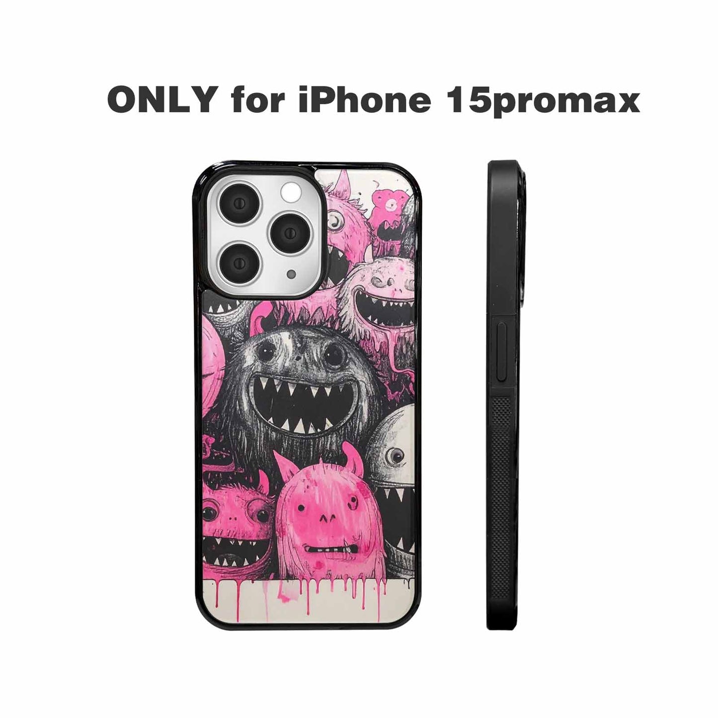 iPhone 15 Pro Max Case — Monsters General Black Pink Ink Cartoon, Unique Phone Case Design