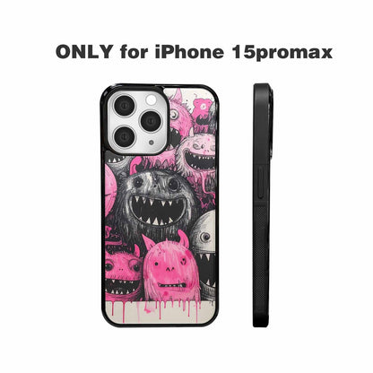 iPhone 15 Pro Max Case — Monsters General Black Pink Ink Cartoon, Unique Phone Case Design