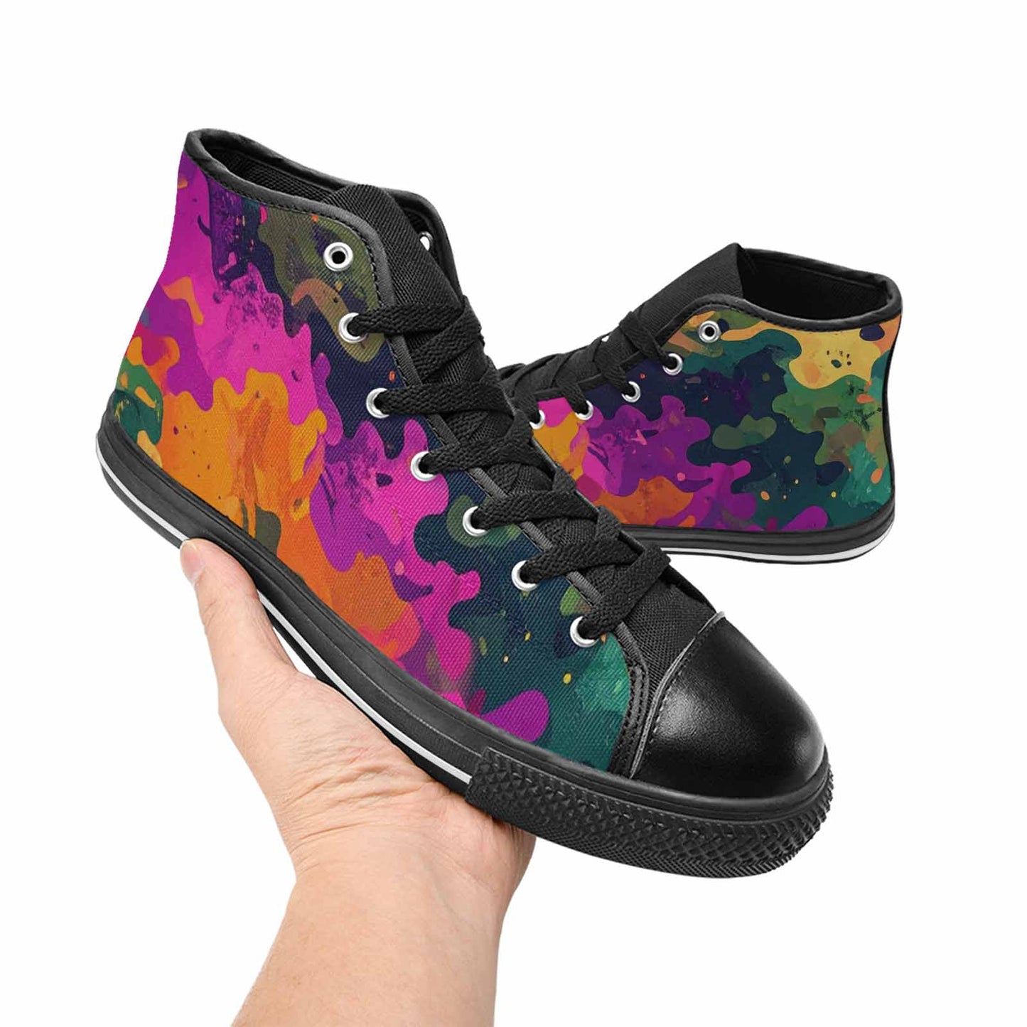 WOMEN'S Military Camouflage Blotch High Top Canvas Vivid Custom Sneakers