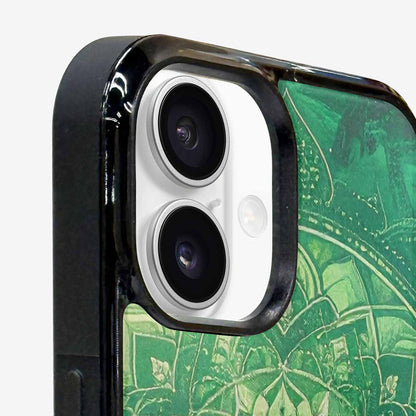 iPhone 16 Plus Case — Green Mandala Bohemian Print Edge To, Original Design Phone Case