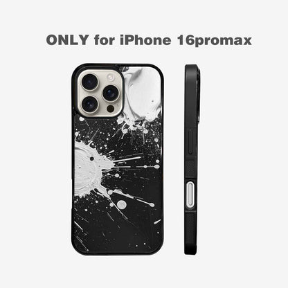 iPhone 16 Pro Max Case — White Ink Splatter Texture On Black, Custom Phone Case