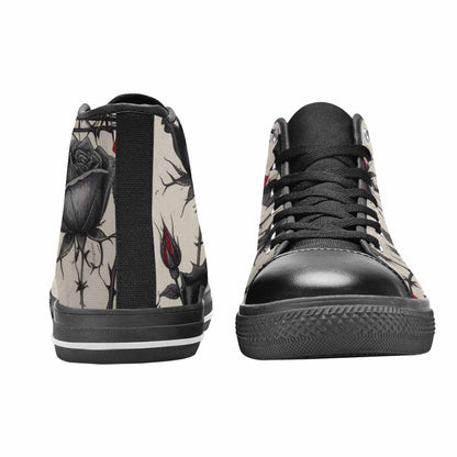 MEN'S Black Gothic Rose High Top Canvas Cottagecore Custom Sneakers