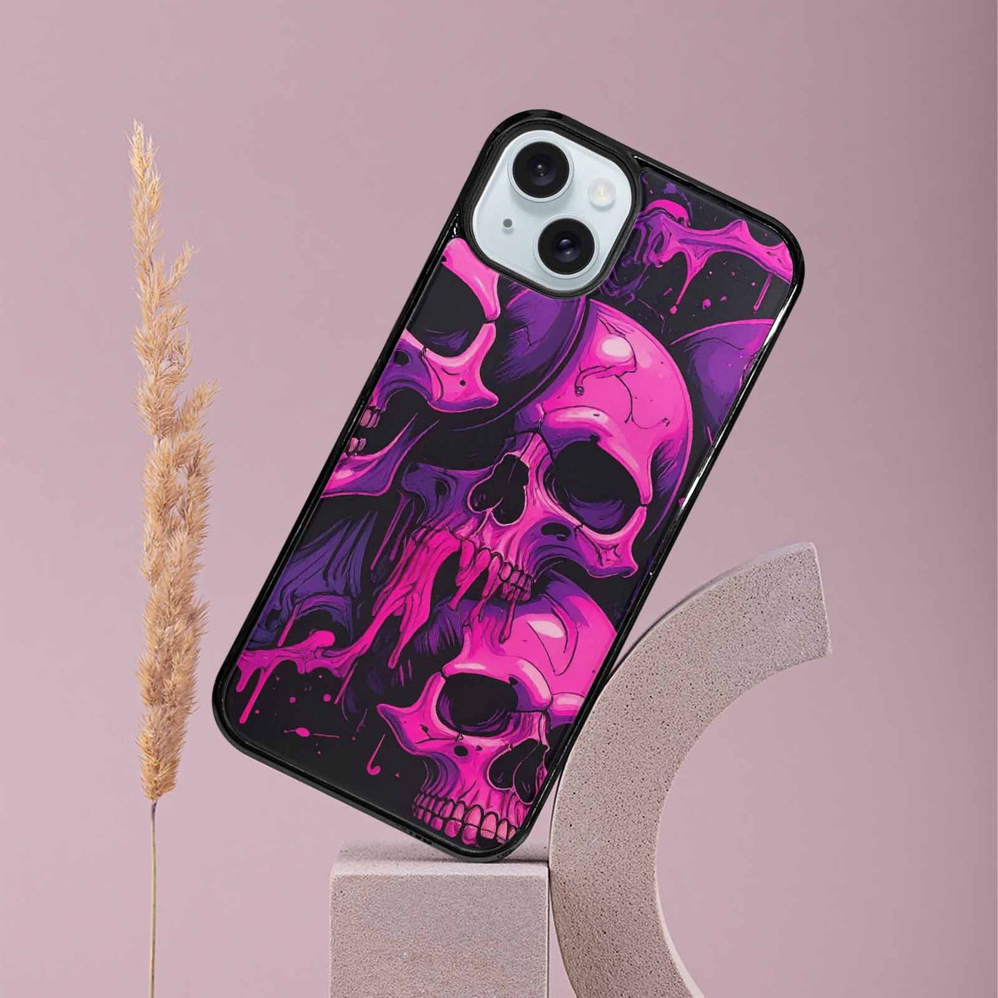 iPhone 15 Plus Case — Pink Purple Skeletons Neon Drip Melting, Custom Art Phone Cover