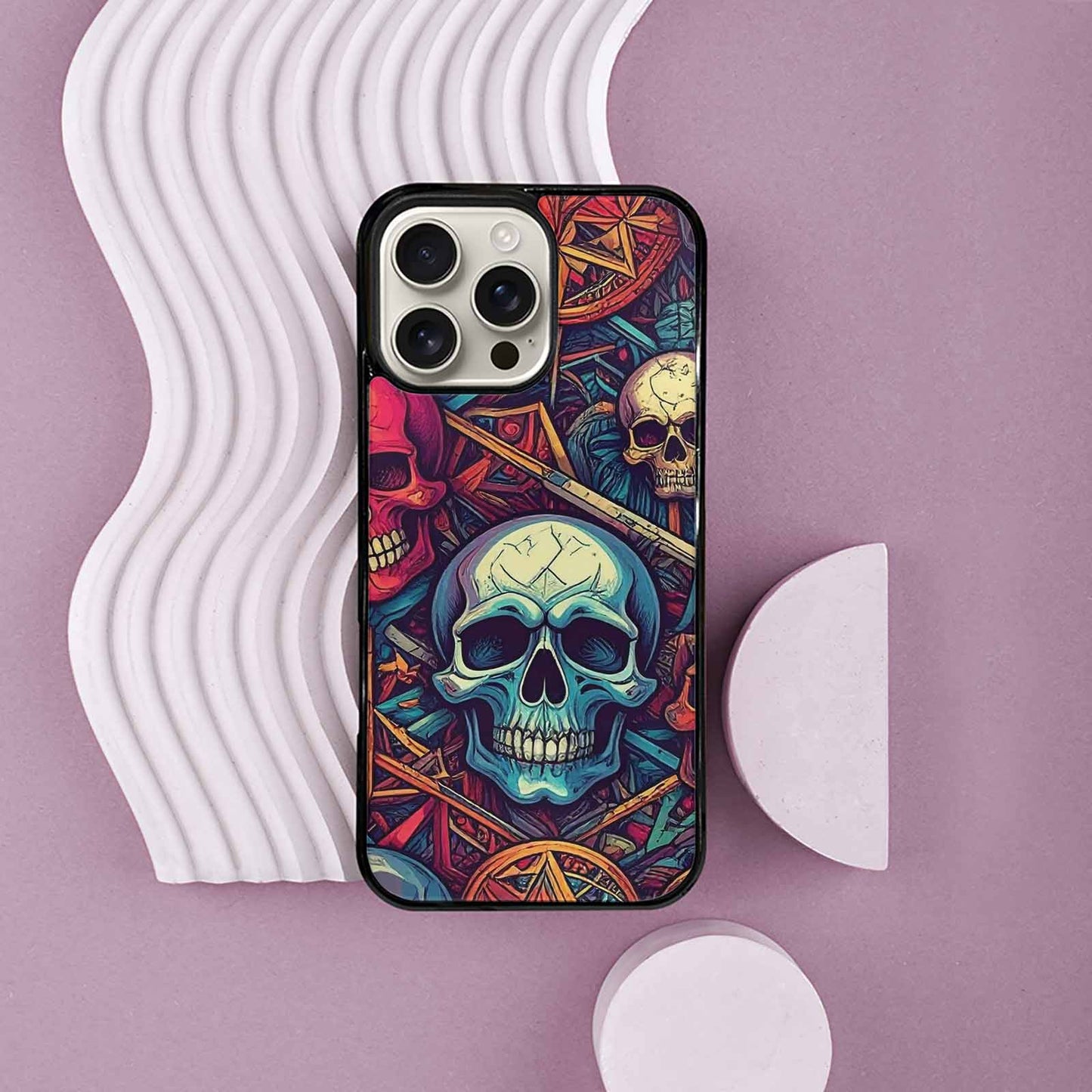 iPhone 16 Pro Max Case — Sacred Geometry Lots Of Skulls Seamless, Unique Phone Case Design