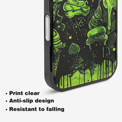 iPhone 16 Case — Ice Cream Motif Black Green Ink, Custom Art Phone Cover