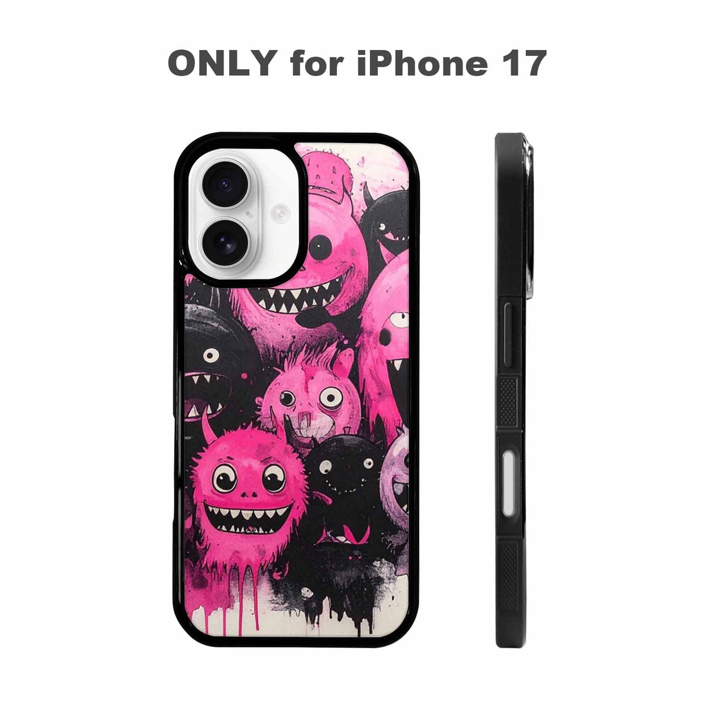 iPhone 17 Case — Black &amp; Pink Ink Cartoon Cute, Custom Printed Phone Case