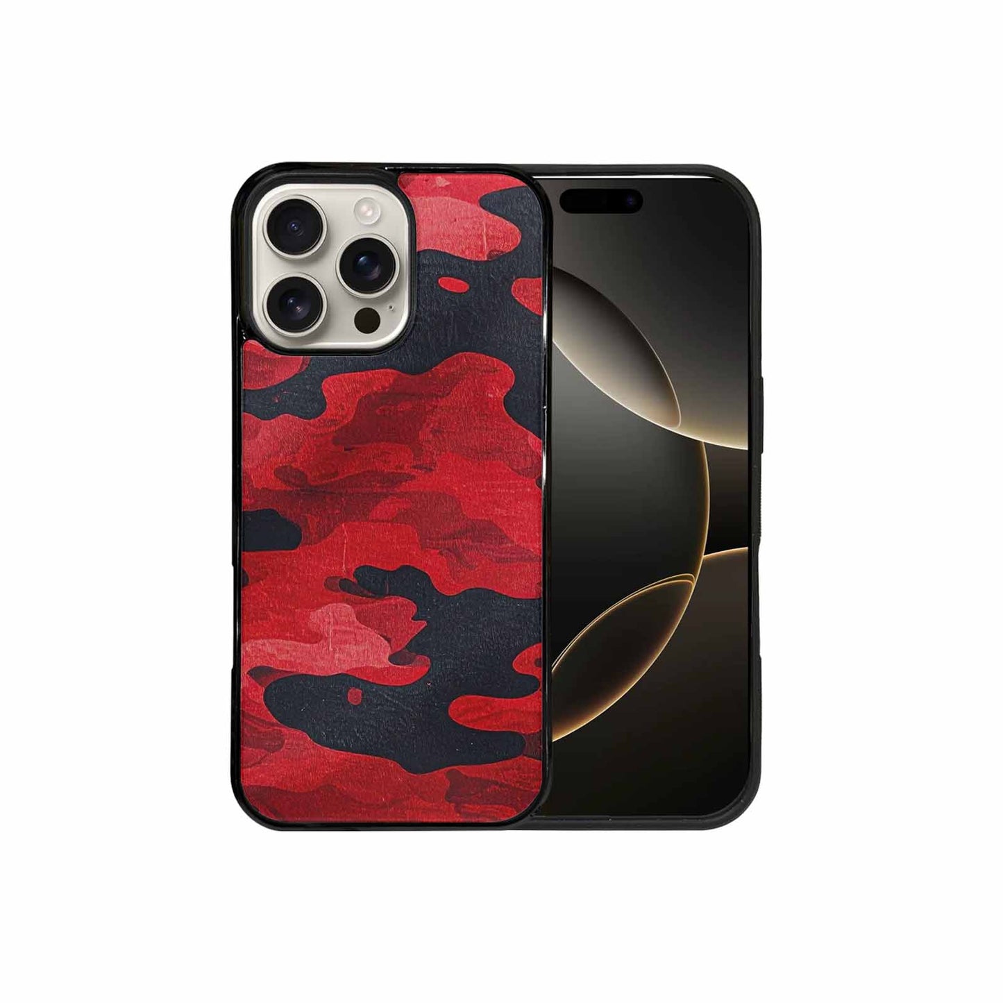 iPhone 16 Pro Max Case — Tactical Camo Red Black, Custom Art Phone Cover