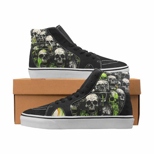 WOMEN'S Skulls Black & Green Ink High Top Canvas One Of A Kind Wallpaper Art Handmade Custom Shoes